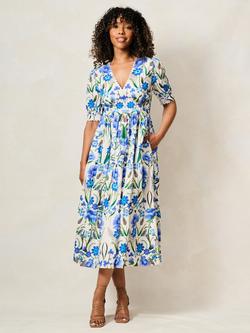 Hope & Ivy The Erica Floral V-Neck Dress, Blue Multi, Blue Multi