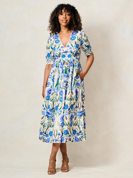 Hope & Ivy The Erica Floral V-Neck Dress, Blue Multi, Blue Multi