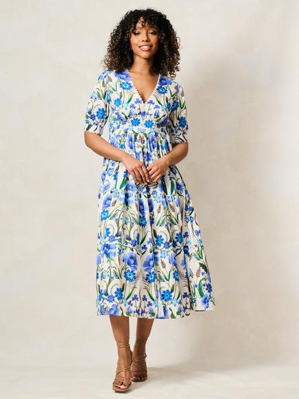 Hope & Ivy The Erica Floral V-Neck Dress, Blue Multi - view 2, Blue Multi