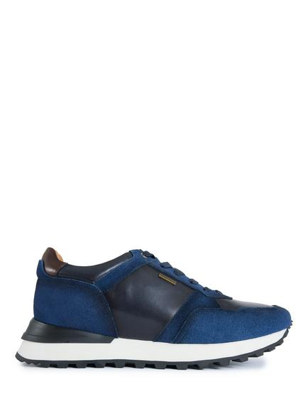 Simon Carter Gervais Leather Lace Up Trainers, Tan, Navy
