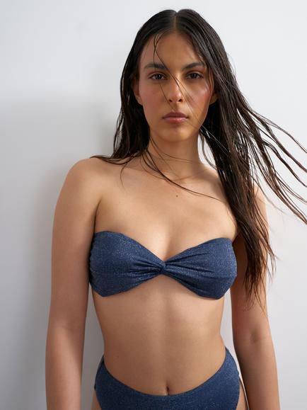 Topshop Hawaii Metallic Knot Detail Bikini Top, Navy, Navy