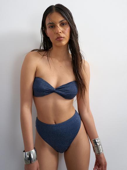 Topshop Hawaii Metallic Knot Detail Bikini Top, Navy - view 2, Navy