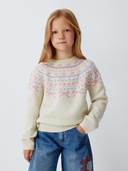 John Lewis Kids' Heart Fair Isle Jumper, Cream, Cream