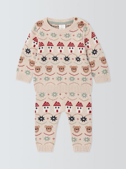 John Lewis Baby Knitted Fairisle Jumper & Leggings Set, Oatmeal