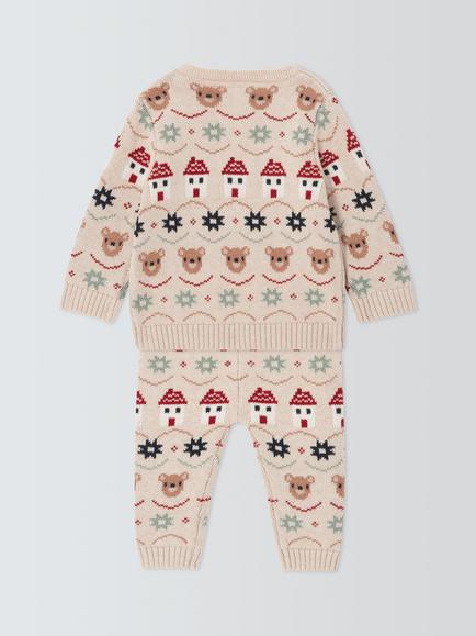 John Lewis Baby Knitted Fairisle Jumper & Leggings Set - view 2, Oatmeal