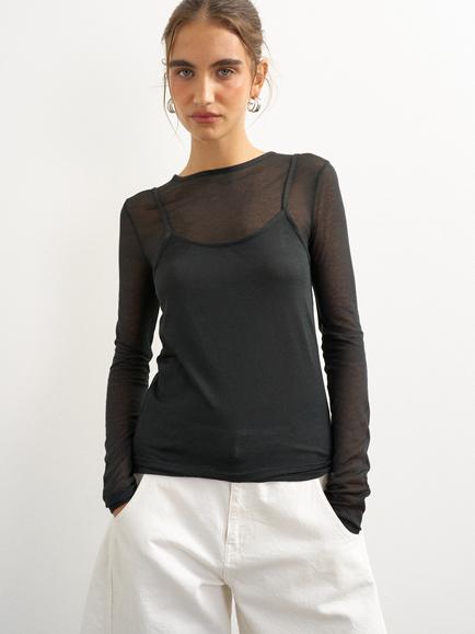 Topshop Long Sleeve Double Layer Tank Top, Black, Black