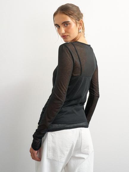 Topshop Long Sleeve Double Layer Tank Top, Black - view 2, Black