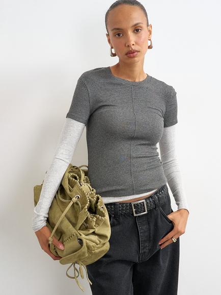 Topshop Seam Detail Double Layer Long Sleeve Top, Grey, Grey