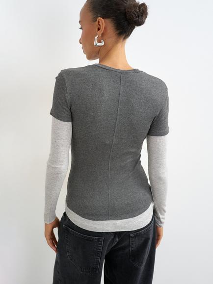 Topshop Seam Detail Double Layer Long Sleeve Top, Grey - view 2, Grey