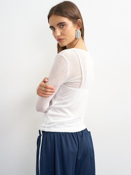 Topshop Double Layer Long Sleeve Crew Neck Top, White - view 2, White