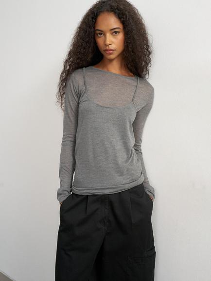Topshop Double Layer Long Sleeve Crew Neck Top, Grey