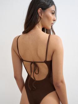 Topshop Cooper Square Neck Swimsuit, Brown - view 2, Brown