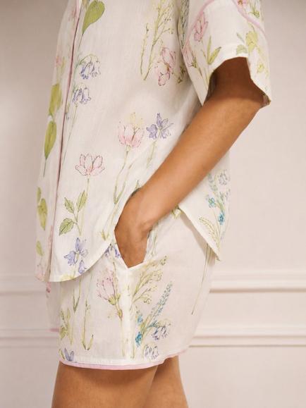 Their Nibs Lily Button Through Short Cotton Pyjama Set, White/Multi - view 2, White Multi