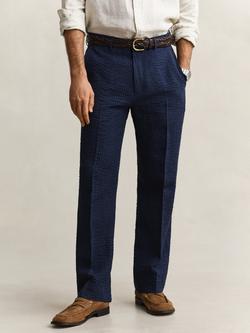 GANT Linen Blend Seersucker Suit Trousers, Mid Blue - view 2, Mid Blue