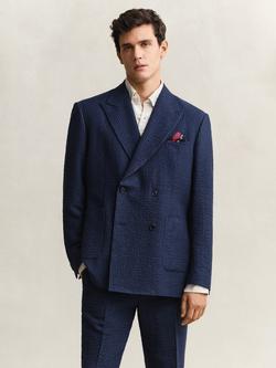 GANT Linen Blend Double Breasted Suit Jacket, Mid Blue, Mid Blue