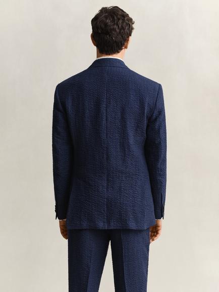 GANT Linen Blend Double Breasted Suit Jacket, Mid Blue - view 2, Blue