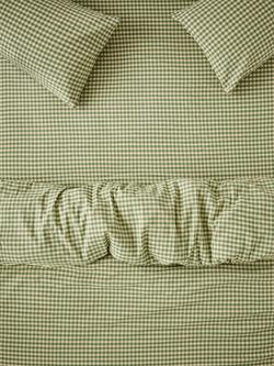 Piglet in Bed Colour Drenched Gingham Linen Blend Fitted Sheet, Green/Butter Yellow