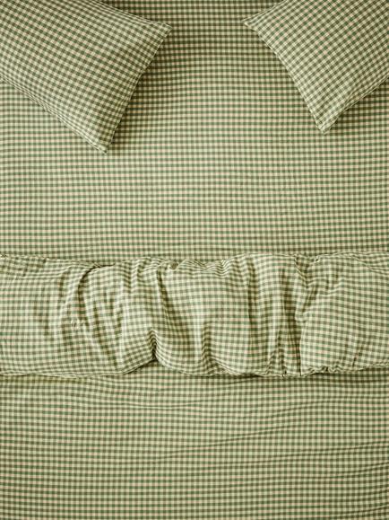 Piglet in Bed Colour Drenched Gingham Linen Blend Fitted Sheet, Green/Butter Yellow