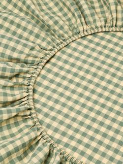 Piglet in Bed Colour Drenched Gingham Linen Blend Fitted Sheet - view 2, Green/Butter Yellow
