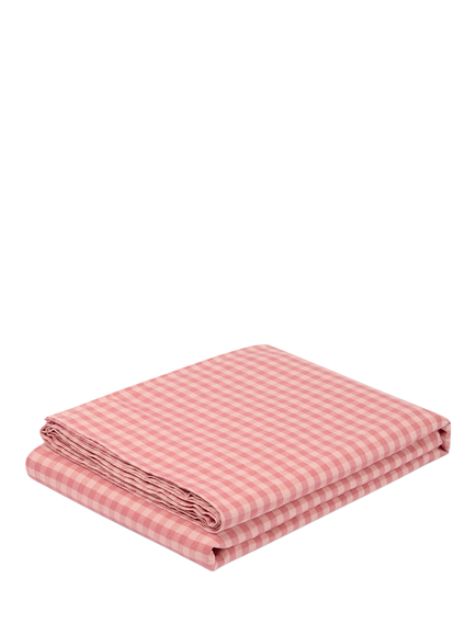 Piglet in Bed Colour Drenched Gingham Linen Blend Flat Sheet - view 2, Dusty Pink/Rose