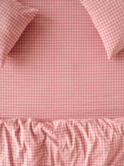 Piglet in Bed Colour Drenched Gingham Linen Blend Fitted Sheet, Dusty Pink/Rose