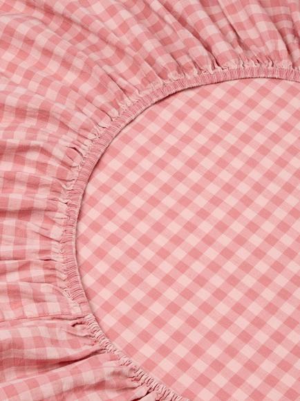 Piglet in Bed Colour Drenched Gingham Linen Blend Fitted Sheet - view 2, Dusty Pink/Rose