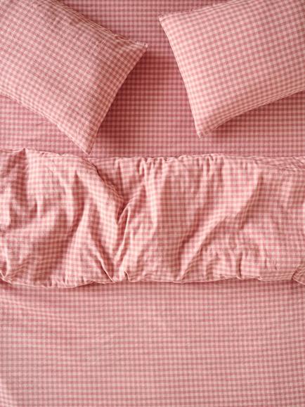 Piglet in Bed Colour Drench Gingham Linen Blend Bedding, Dusty Pink/Rose