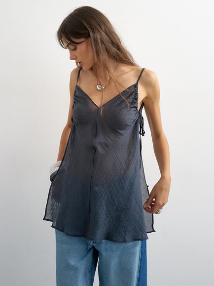 Topshop Tie Side Sleeveless Tunic Top, Navy, Navy