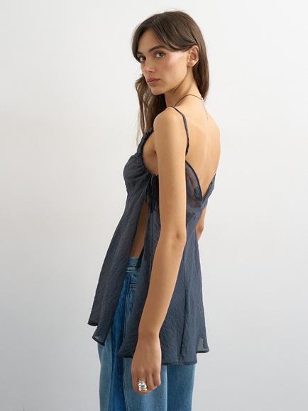 Topshop Tie Side Sleeveless Tunic Top, Navy - view 2, Navy