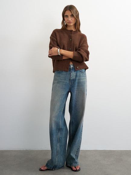 Topshop Round Neck Cardigan, Brown, Brown