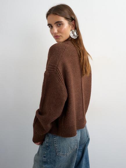 Topshop Round Neck Cardigan, Brown - view 2, Brown