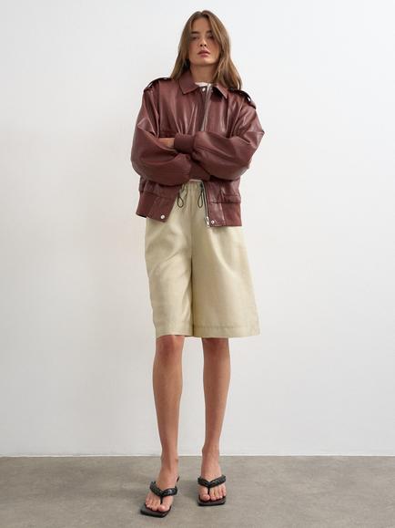 Topshop Oversized Faux Leather Bomber Jacket, Burgundy, Burgundy