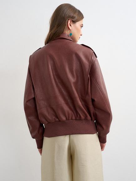 Topshop Oversized Faux Leather Bomber Jacket, Burgundy - view 2, Burgundy