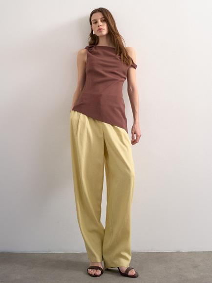 Topshop Linen Blend Barrel Leg Trousers, Yellow