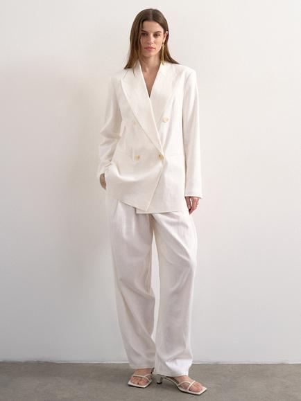 Topshop Linen Blend Barrel Leg Trousers, White