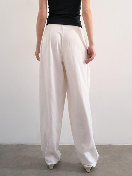 Topshop Linen Blend Barrel Leg Trousers - view 2, White