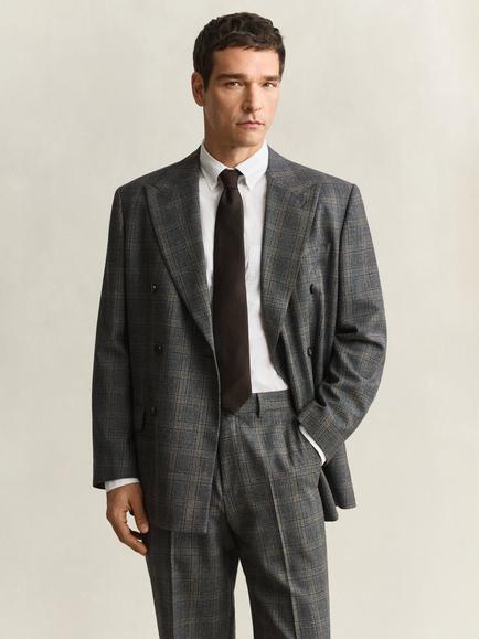 GANT Check Double Breasted Wool Blazer, Ceramic Grey Melange, Ceramic Grey Melange