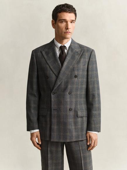GANT Check Double Breasted Wool Blazer, Ceramic Grey Melange - view 2, Ceramic Grey Melange