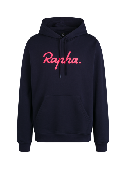 Rapha Logo Cotton Hoodie, Dark Navy/Pink, Dark Navy/Pink