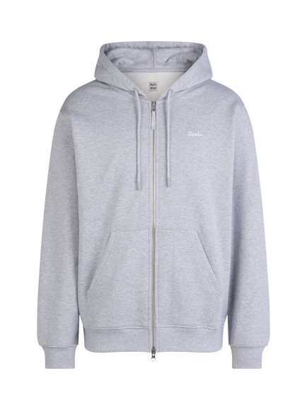 Rapha Zip Front Cotton Hoodie, Grey/White, Grey/White