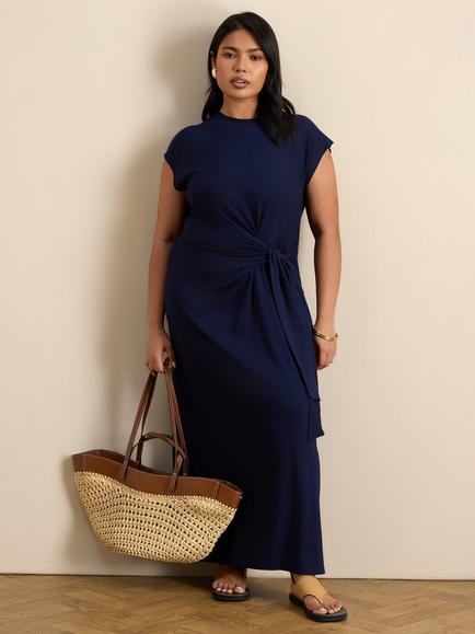 Live Unlimited Short Sleeve Tie Side Jersey Maxi Dress, Blue, Blue