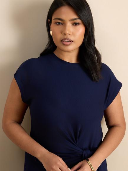 Live Unlimited Short Sleeve Tie Side Jersey Maxi Dress, Blue - view 2, Blue
