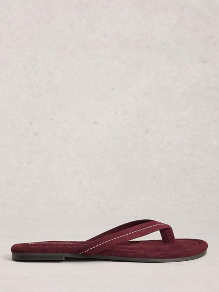 White Stuff Bay Suede Flip Flop Sandals, Dark Plum, Dark Plum