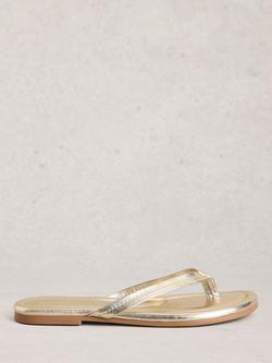 White Stuff Bay Leather Flip Flop Sandals, Gold, Gold