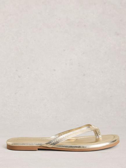 White Stuff Bay Leather Flip Flop Sandals, Gold, Gold