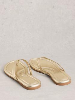 White Stuff Bay Leather Flip Flop Sandals, Gold - view 2, Gold
