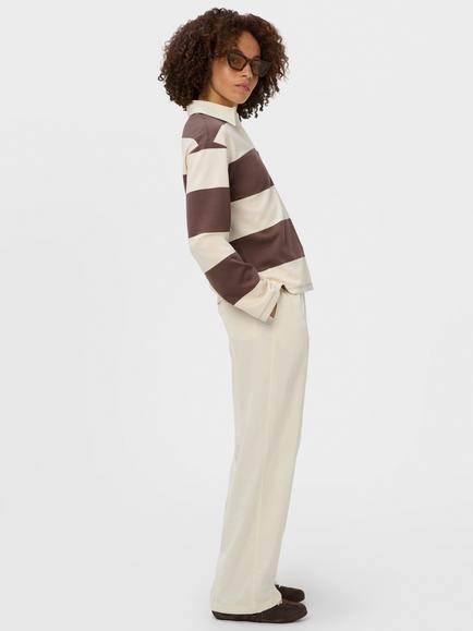 Sweaty Betty Stripe Relaxed Rugby Shirt, Lily White/Taupe - view 2, Lily White/Taupe