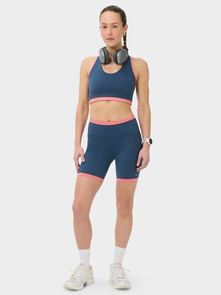 Sweaty Betty Power Colourblock Racer Bra, Indigo/Rose Pink - view 2, Indigo/Rose Pink