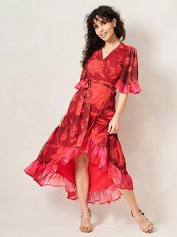 Hope & Ivy Petite Celestine Frill Sleeve Wrap Dress, Multi, Multi