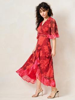 Hope & Ivy Petite Celestine Frill Sleeve Wrap Dress, Multi - view 2, Multi